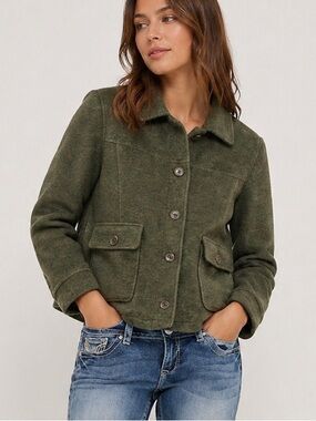 L.L. Bean Vintage Women's Olive Green Wool button up Jacket Size Large Lined